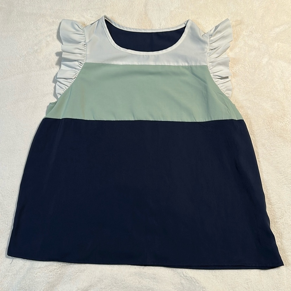 Women’s Colorblock Blouse with Ruffle Sleeves